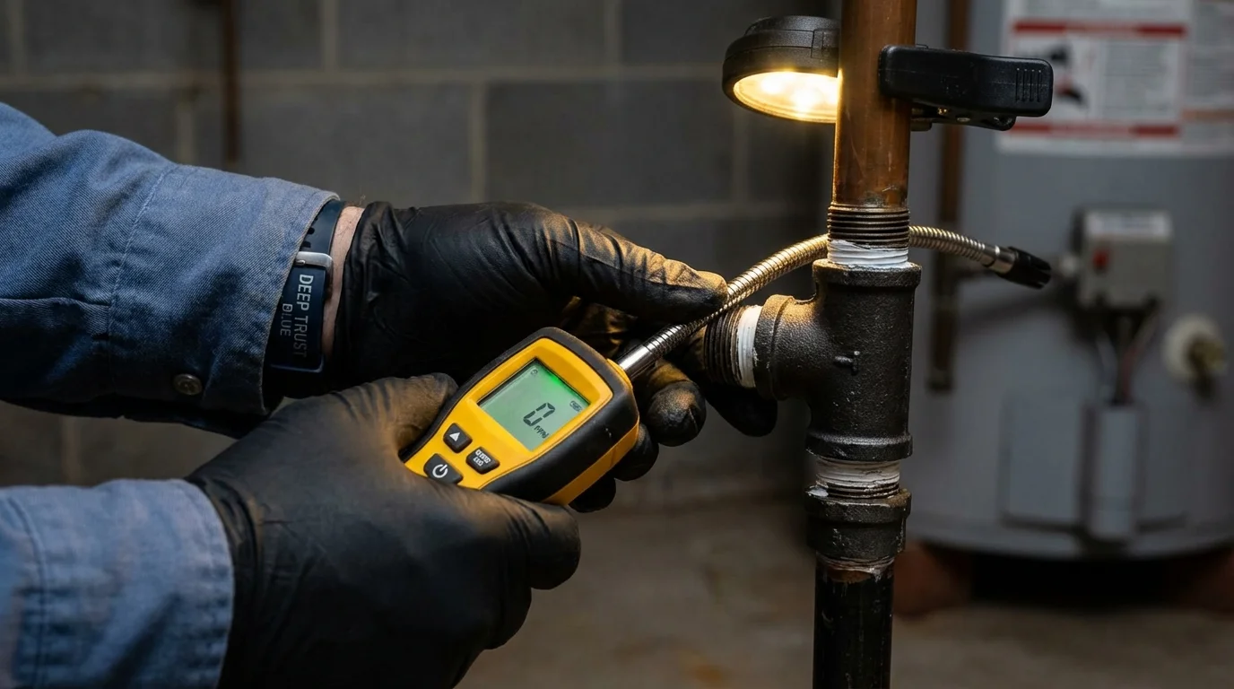 Gas leak detection with electronic sniffer by Johns Plumbing LLC in Hope