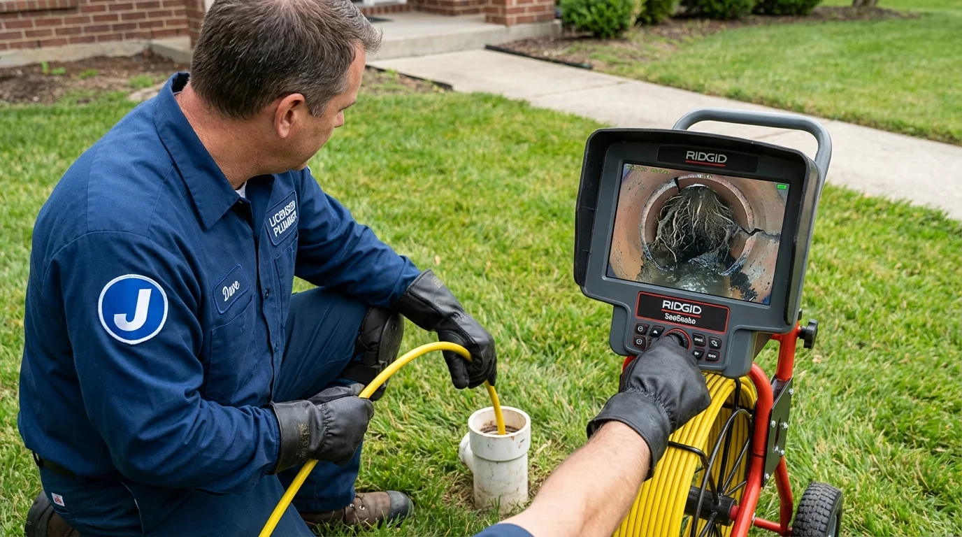 Sewer camera inspection being performed by Johns Plumbing LLC in Hope